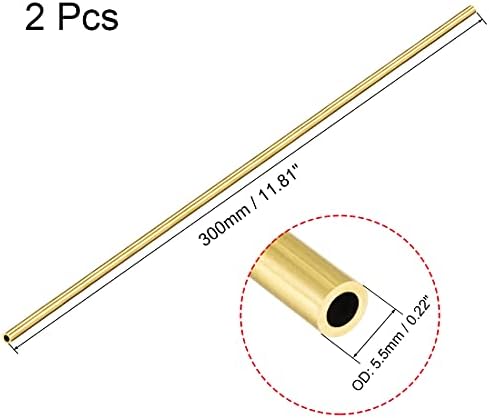 OFOWIN [2 PCS] צינור עגול פליז 300 ממ אורך 5.5 ממ עובי קיר OD 1 ממ, צינורות צינור ישר של נחושת מתכתית לטיוט DIY טיוטת